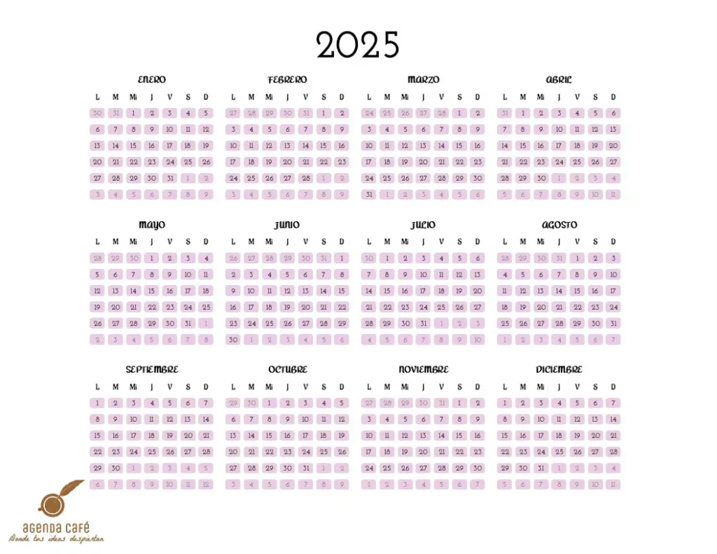 Calendario 2025 Rosa Calendario 2025 Rosa