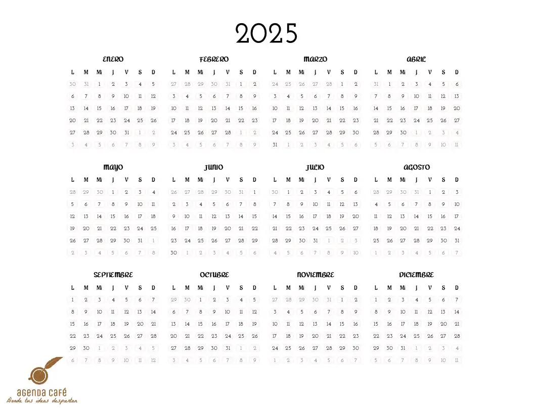 Calendario Anual 2025 Borde Rosa Suave