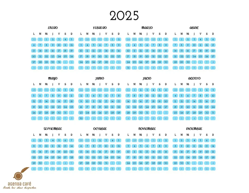 Calendario Anual 2025 Azul