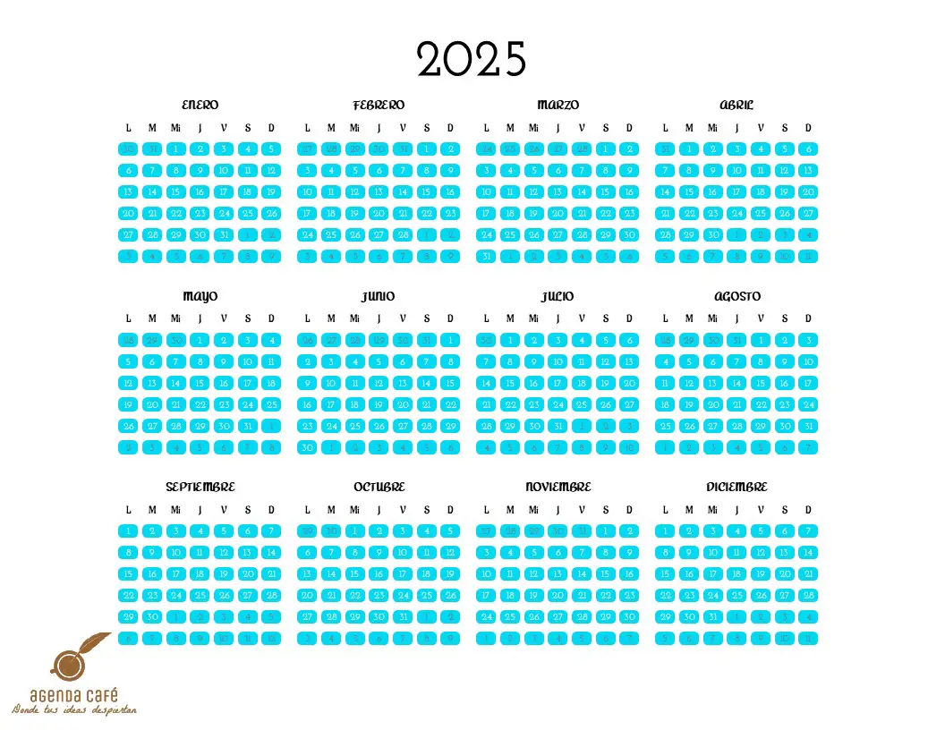 Calendario Anual 2025 Azul 2