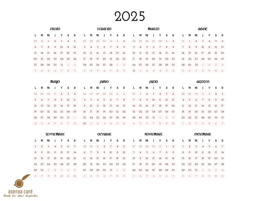 Calendario 2025 Rosa suave: Esencial Planeación