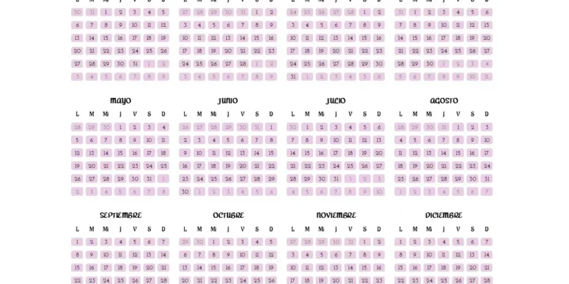 Calendario 2025 Anual rosa