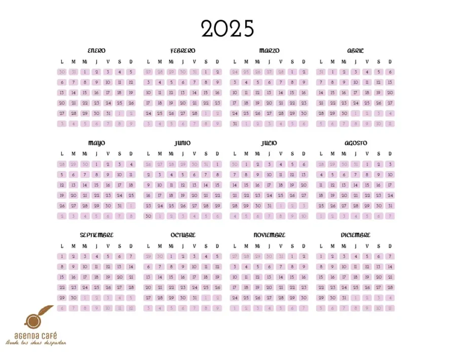 Calendario 2025 Anual rosa
